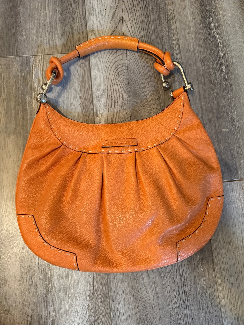 BCBGMaxAzria Orange Pebbled Leather Hobo with Knotted Handle